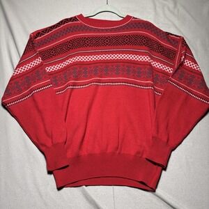 Vintage 80s 90s Meister Retro Geometric Red Black Gray Ski Pullover Sweater L